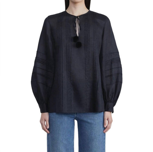 Lafayette 148 - Gemma Cloth Pom-Tie Pintuck Blouse