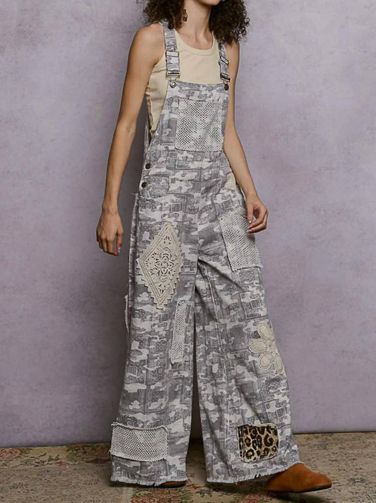 Pol - Crochet Contrast Patch Detail Chest Pocket Woven Overalls