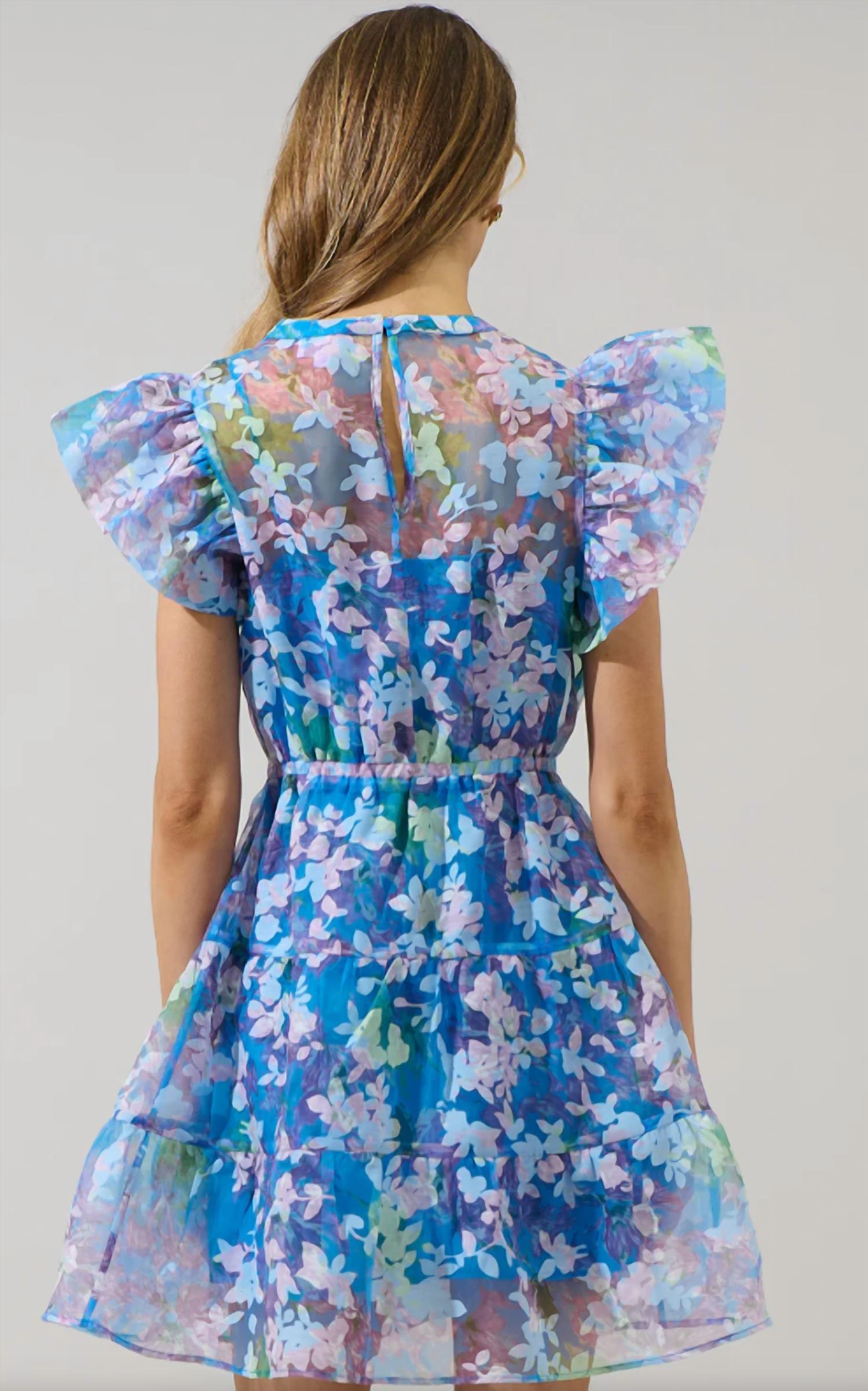 SUGARLIPS Eleni Dress in cobalt multi - women's dress - detail view