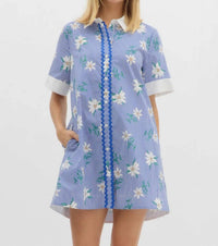 Entro - Striped Floral Print Shirt Mini Dress