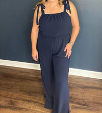 Tyche Tie Shoulder Jumpsuit in navy - women's pants