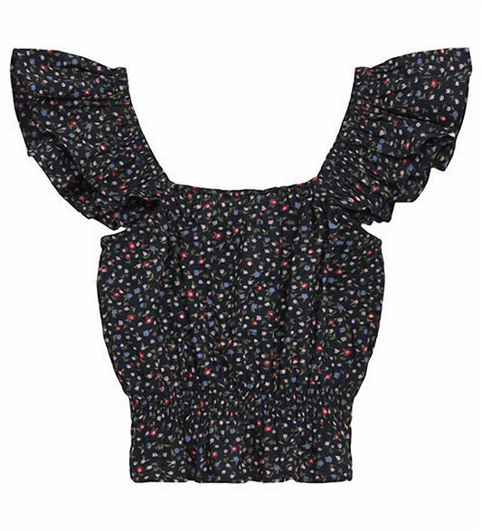 Designers Remix - Girl's Serena Flare Mini Flower Print Top