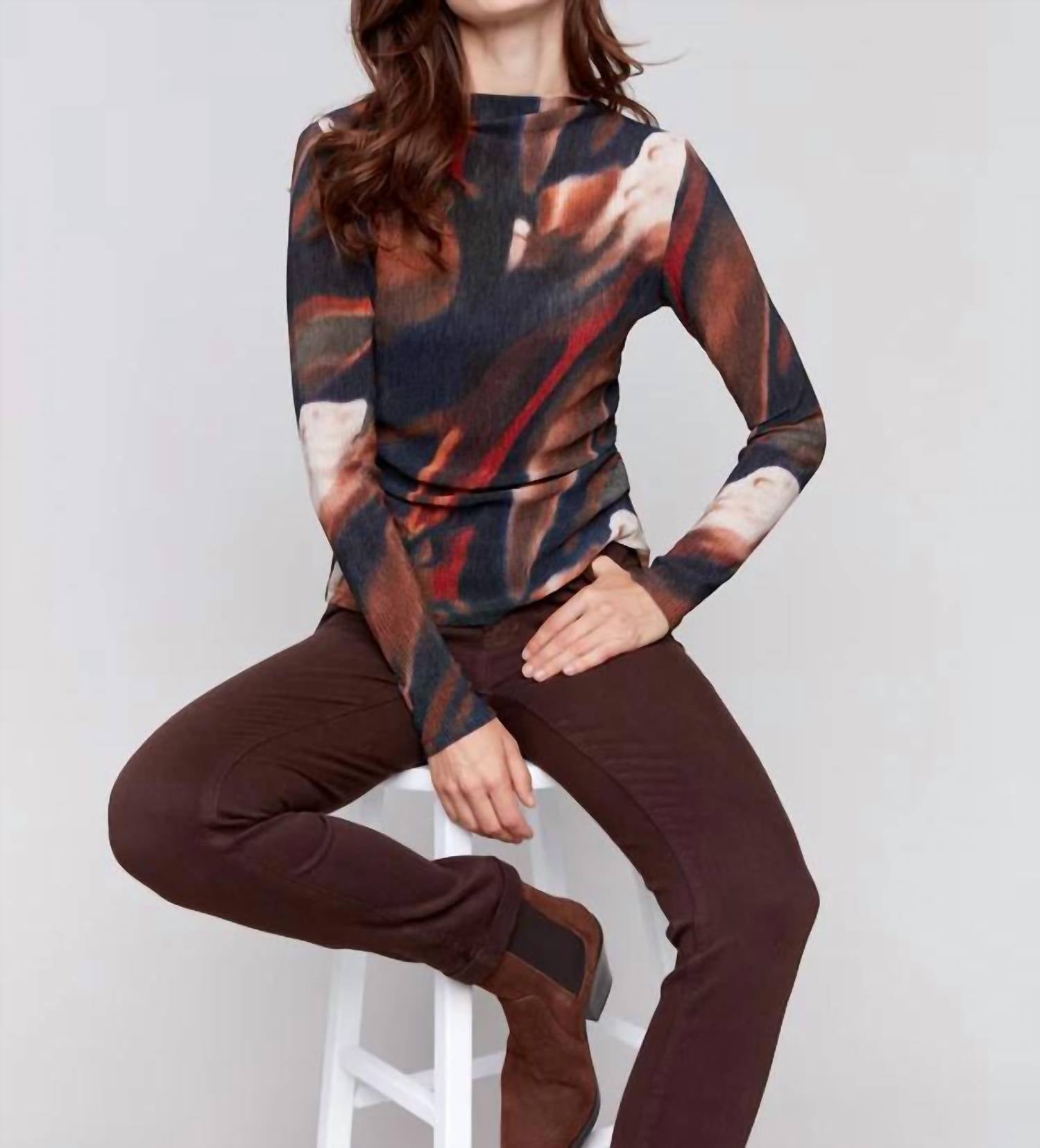 Charlie B - Printed Ruched Mock Neck Top