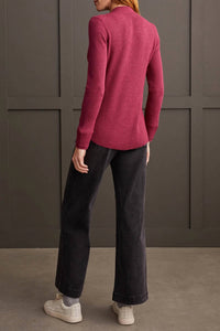 TRIBAL Soft Washed Thermal Henley Top in port wine - women's long sleeve top - view 4