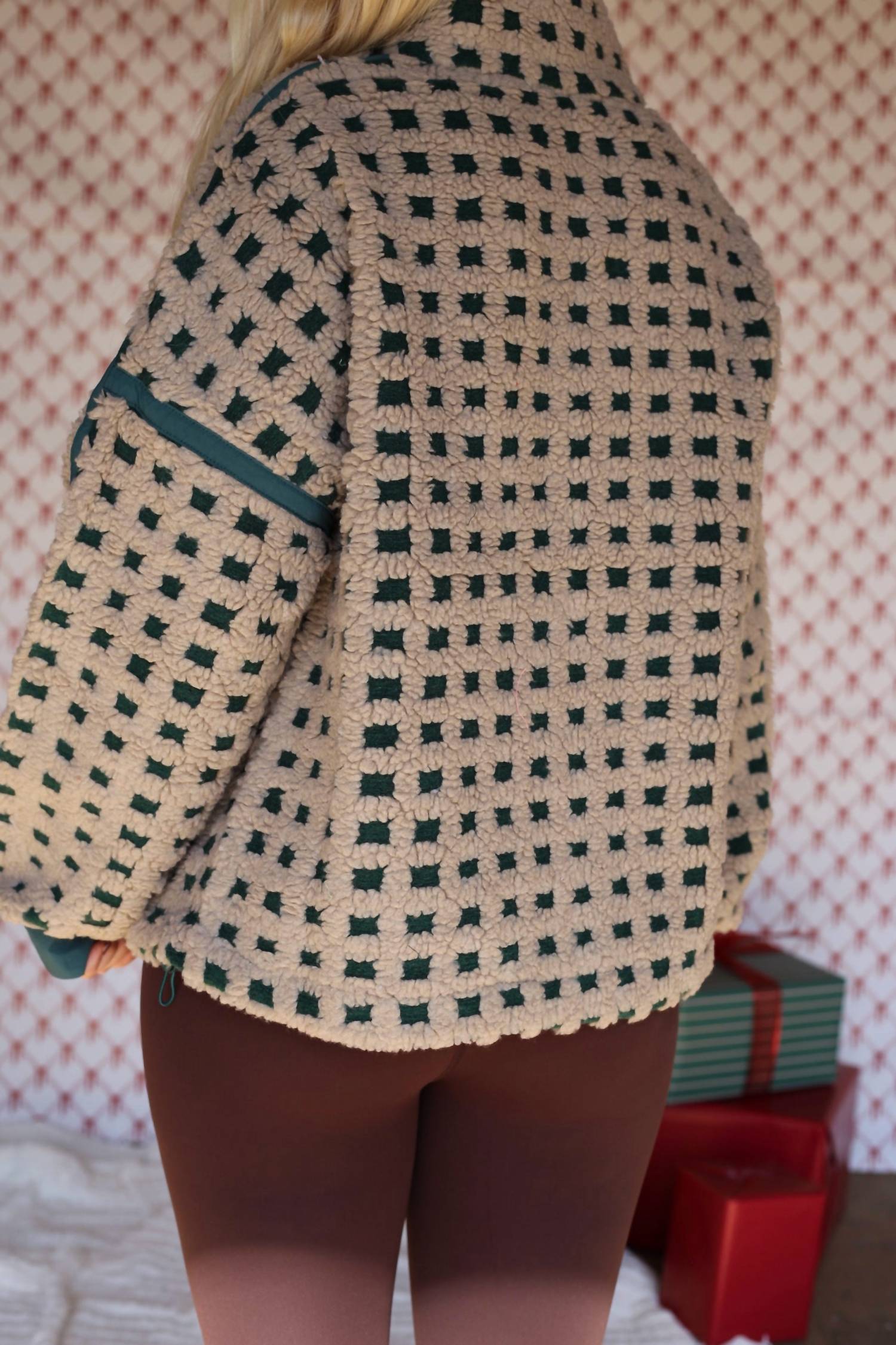 Very J - Women's Fuzzy Checkered Jacket
