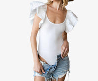 Hoity Toity - Ruffle Shoulder Ribbed Bodysuit