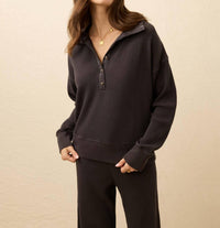 Faherty Women's Surf Waffle Henley Top in washed black - women's long sleeve top