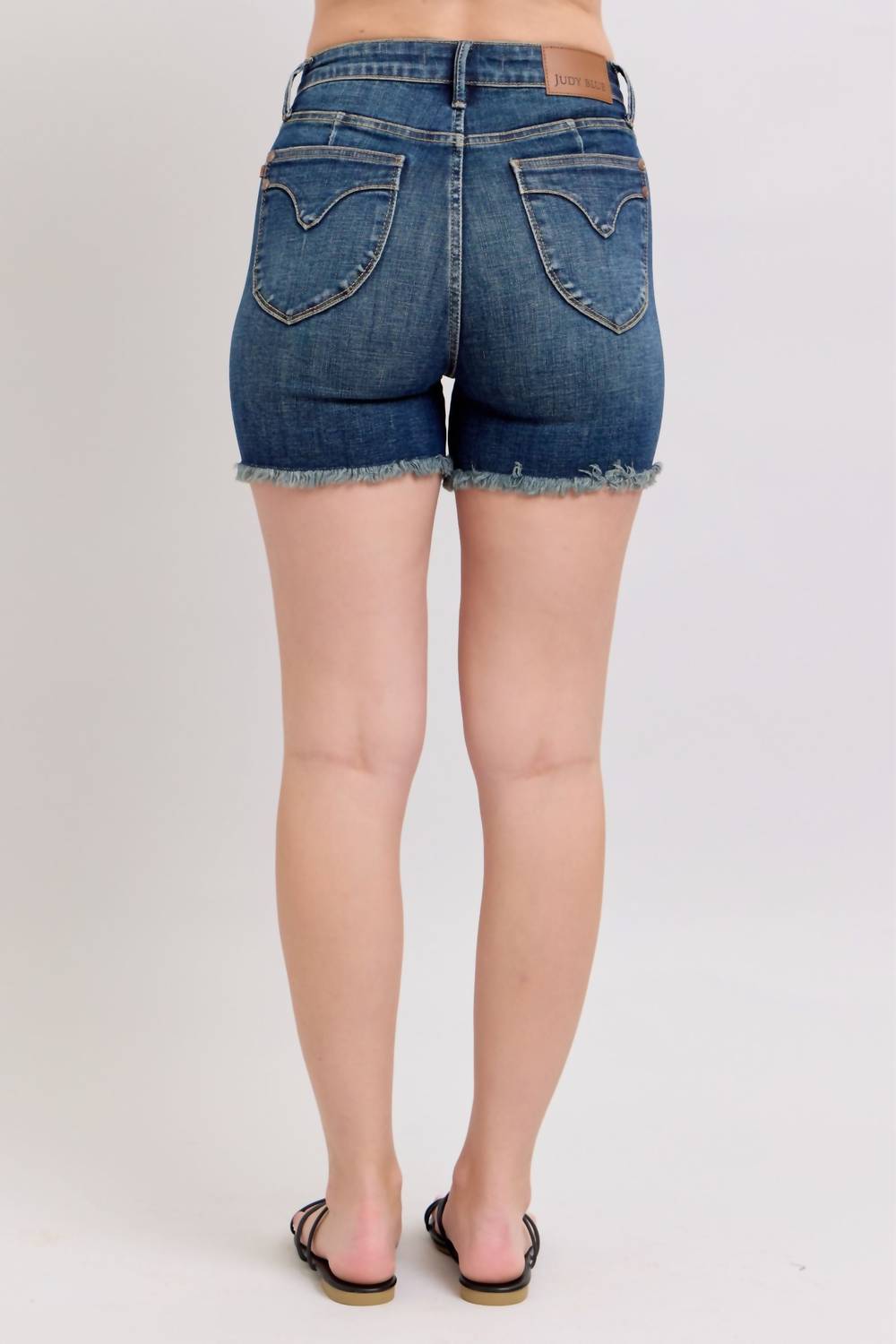 Judy Blue - High Waist Tummy Control Fray Hem & Shield Back Pocket Shorts