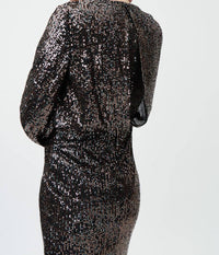 Joseph Ribkoff Sequin V Neck Mini Dress in black multi - women's dress - view 4