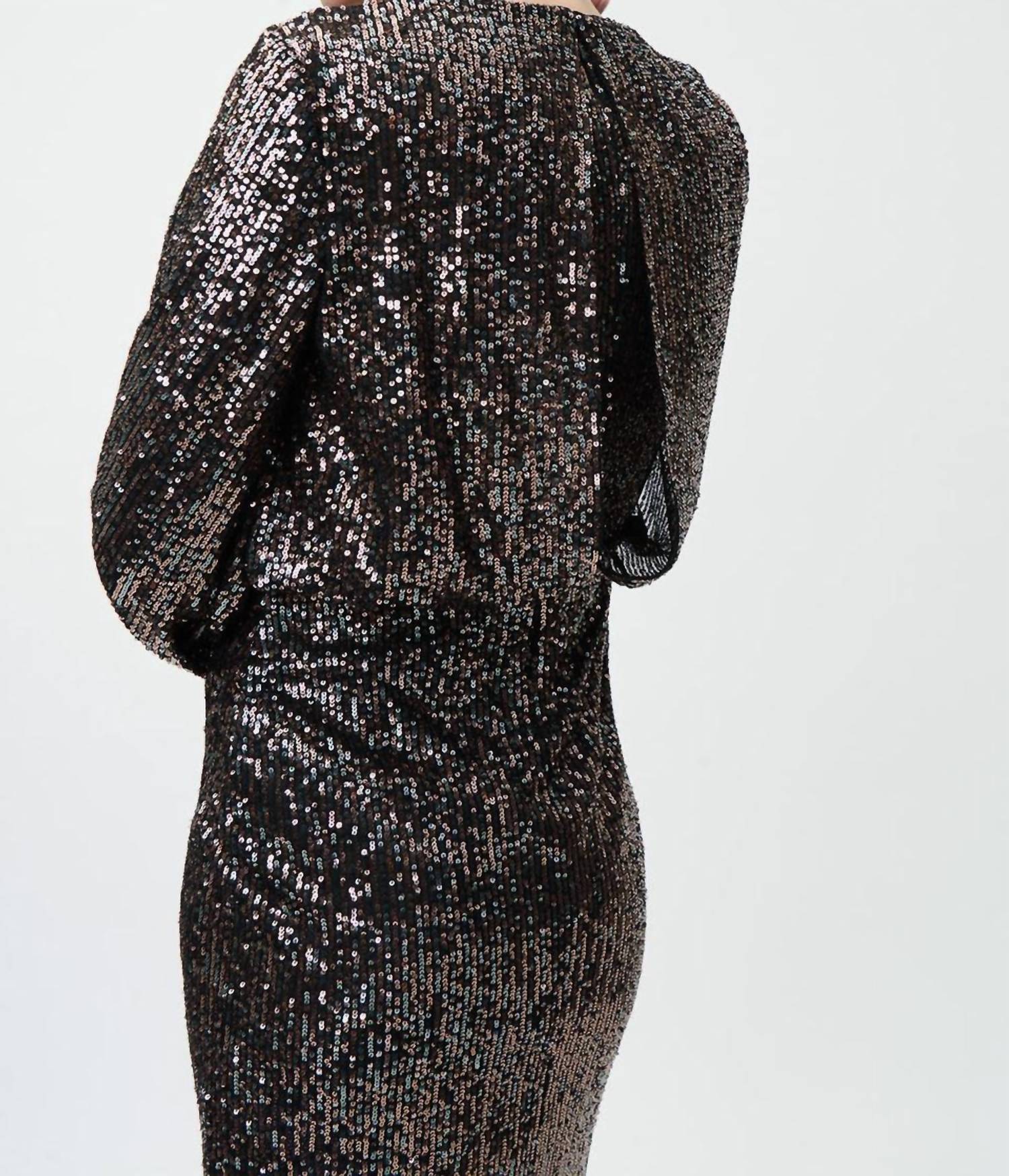 Joseph Ribkoff Sequin V Neck Mini Dress in black multi - women's dress - view 4