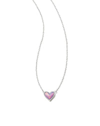 Kendra Scott Women's Framed Ari Heart Short Pendant Necklace in silver lilac opalescent resin - women's jewelry