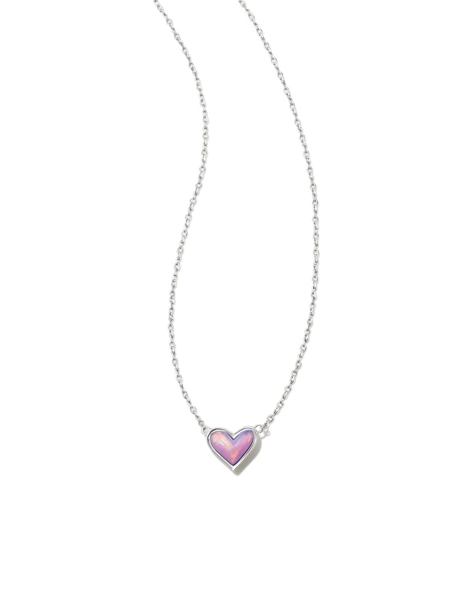 Kendra Scott Women's Framed Ari Heart Short Pendant Necklace in silver lilac opalescent resin - women's jewelry