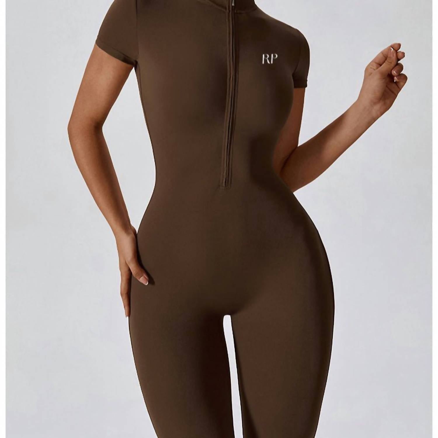 Rockstar Peach - Scuba Short Sleeve Zip Jumpsuit