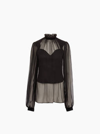 Nina Ricci - Ruffled High Neck Crinkled Silk Muslin Top