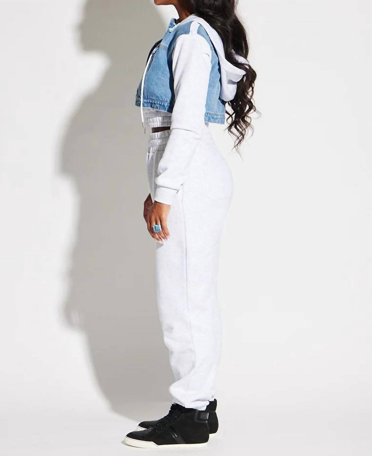 Circular Path - Crop Denim Hoodie