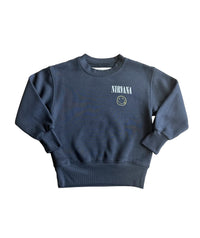 ROWDY SPROUT Girl's Nirvana Smiley Crew Sweatshirt in washed black - kids' shirt