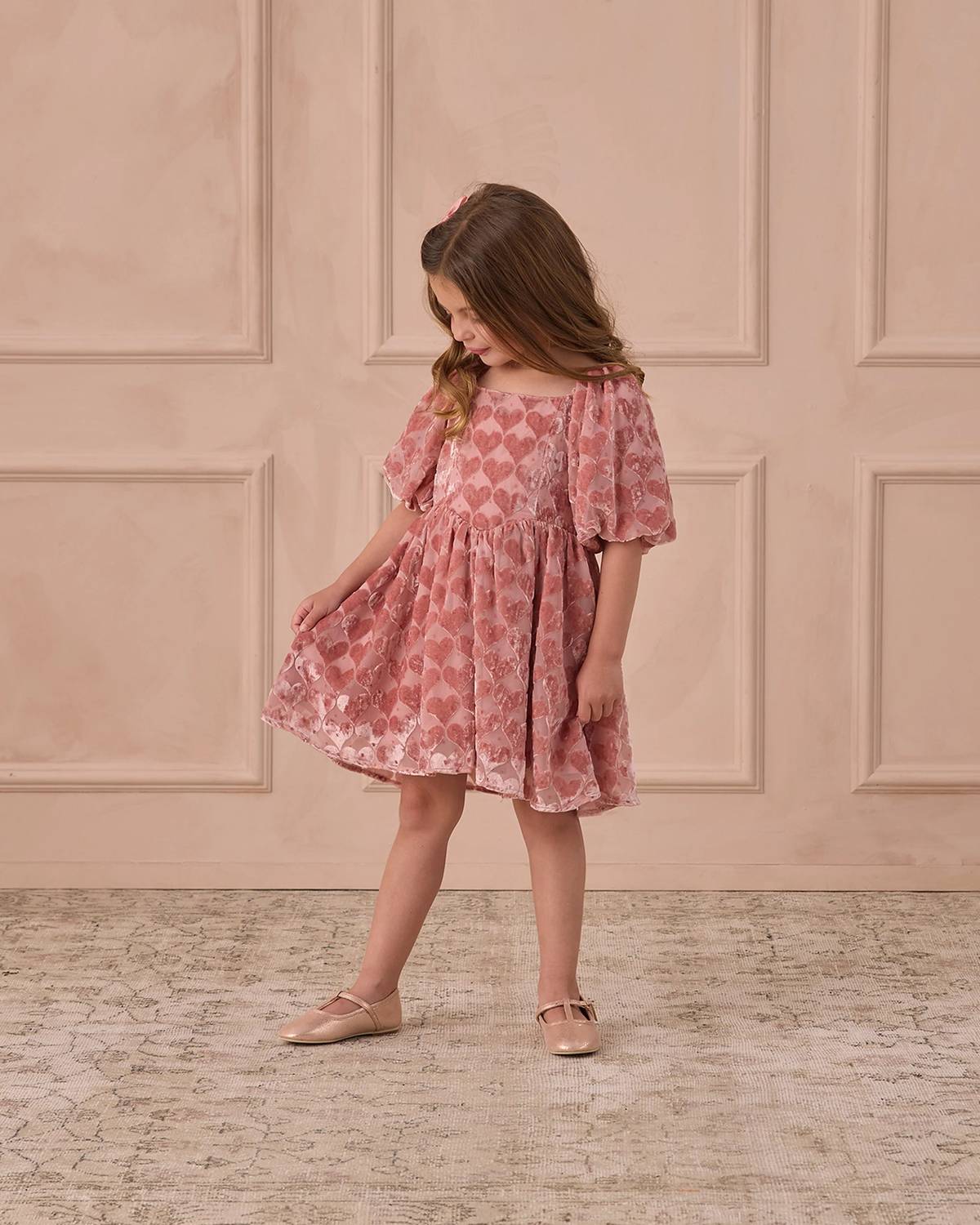 NORALEE Nina Dress in lipstick hearts - kids' dress - detail view