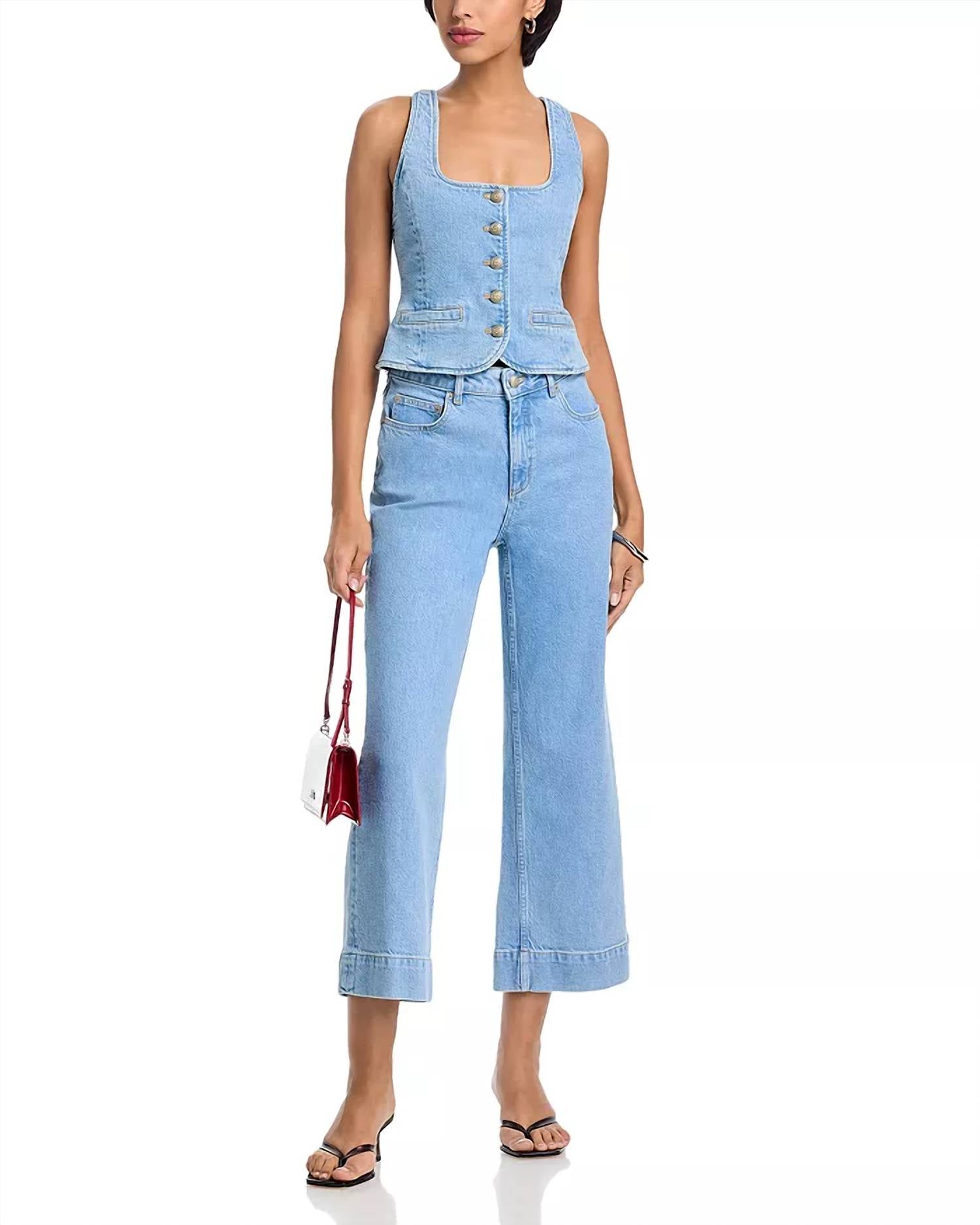 cinq a sept Zephyr Denim Rowena Top in blue - women's t-shirt - alternate view