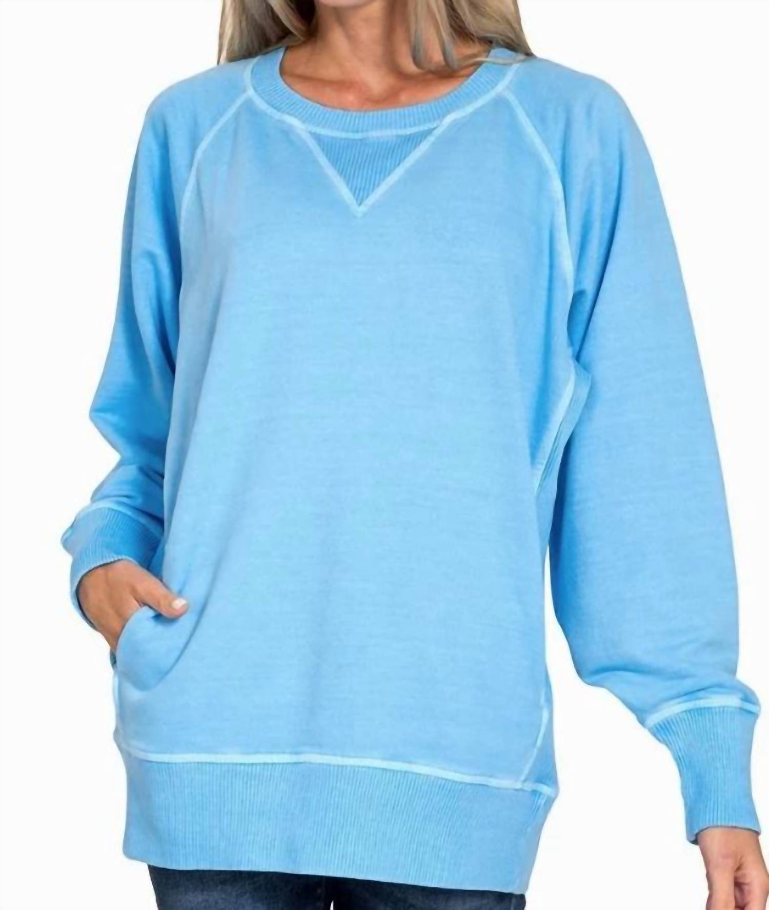 Zenana - Pigment Dyed French Terry Pullover Sweater