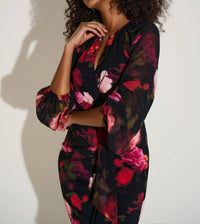 Joseph Ribkoff Floral Chiffon Puff Sleeve Sheath Dress in black multi - women's dress - alternate view