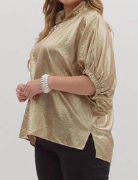 entro Metallic V-neck Blouse in gold - women's blouse - alternate view