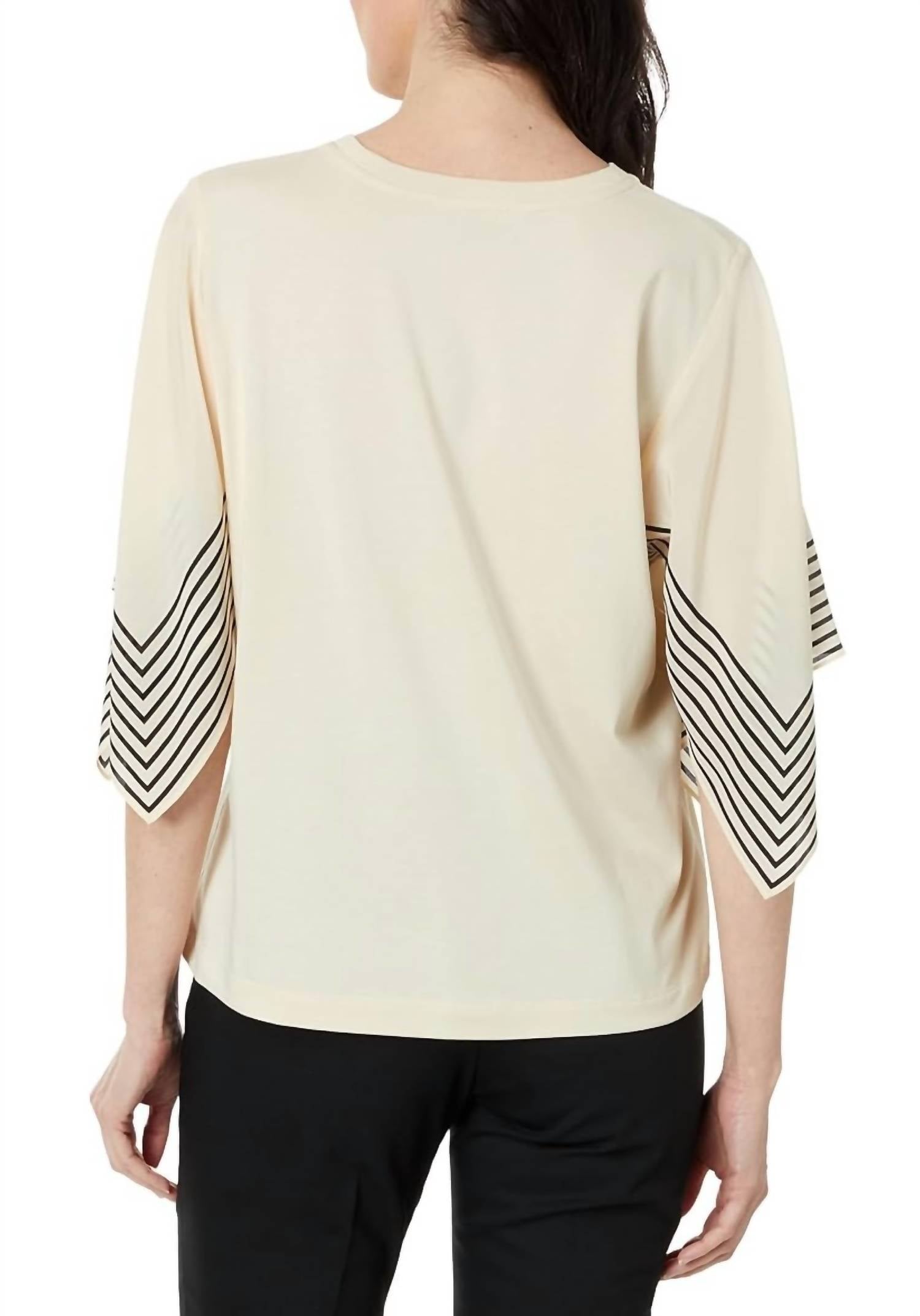 Elliott Lauren - Women Stripe Silk Sleeves Tee