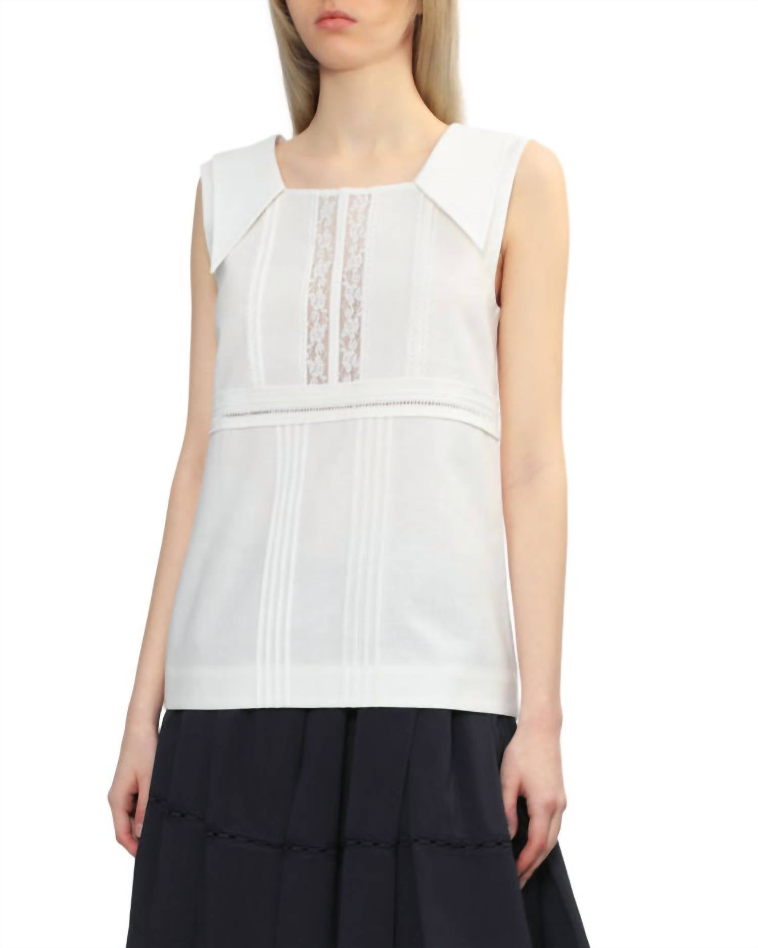 Shushu/Tong Square Neck Lace Vest Top in white - women's tank top