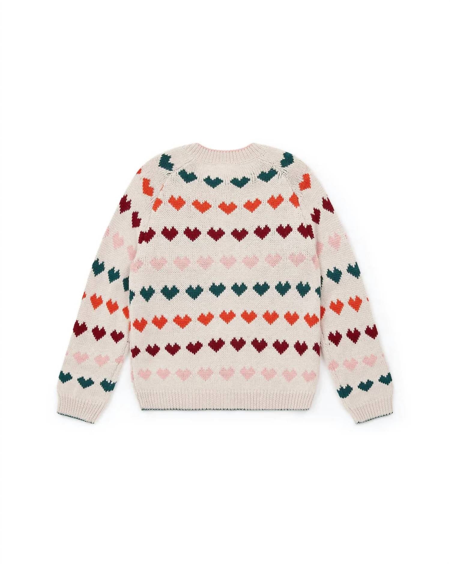 Bonton - Kid's Jacquard Knit Hearts Cardigan
