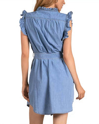 Elan - Belted Cotton Ruffle Trim Dress