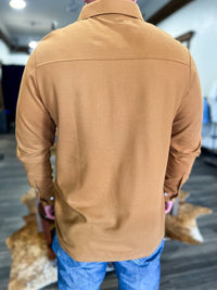 Criquet Long Sleeve Players Shirt in almond butter - men's long sleeve top - detail view