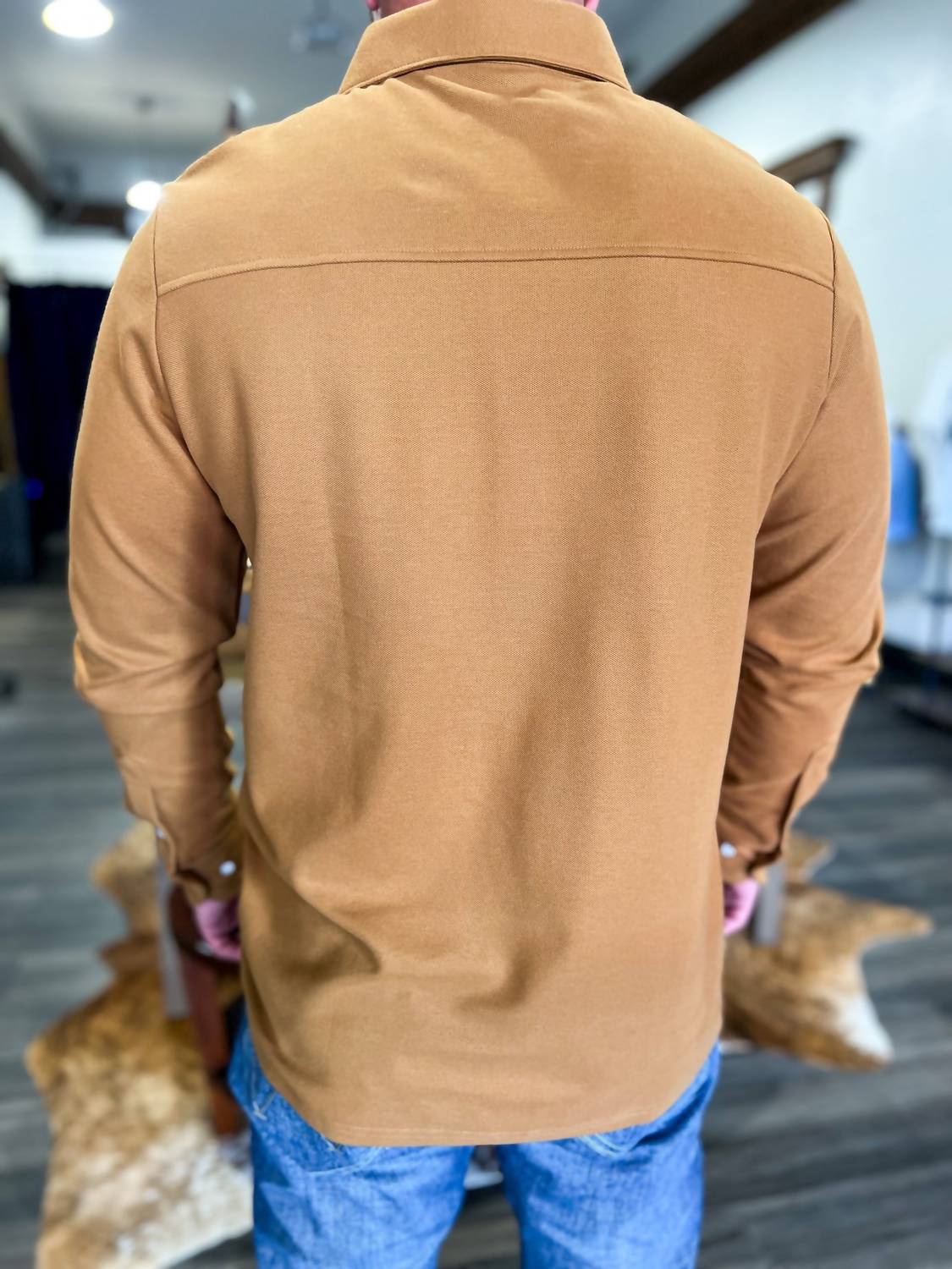 Criquet Long Sleeve Players Shirt in almond butter - men's long sleeve top - detail view