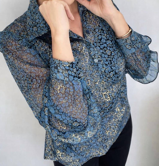 Ethyl - Retro Sheer Elegance Blouse