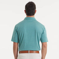 Southern Marsh Maybourne Featherlight Stripe Polo Shirt in teal mountain - men's shirt - detail view