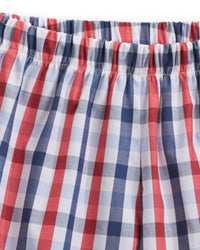 bella bliss Boys' Printed Play Short in red blue plaid - kids' shorts - detail view