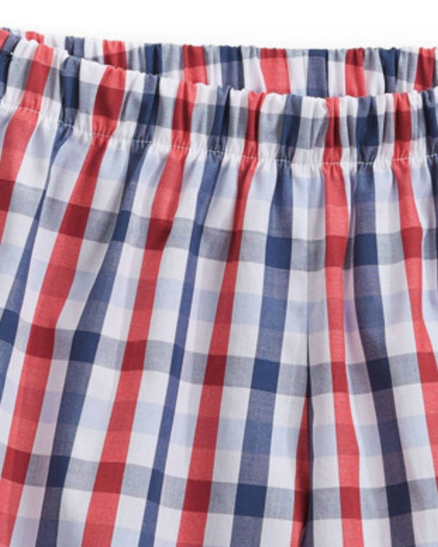 bella bliss Boys' Printed Play Short in red blue plaid - kids' shorts - detail view