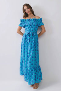 Tcec - Floral Print Off Shoulder Ruffle Maxi Dress