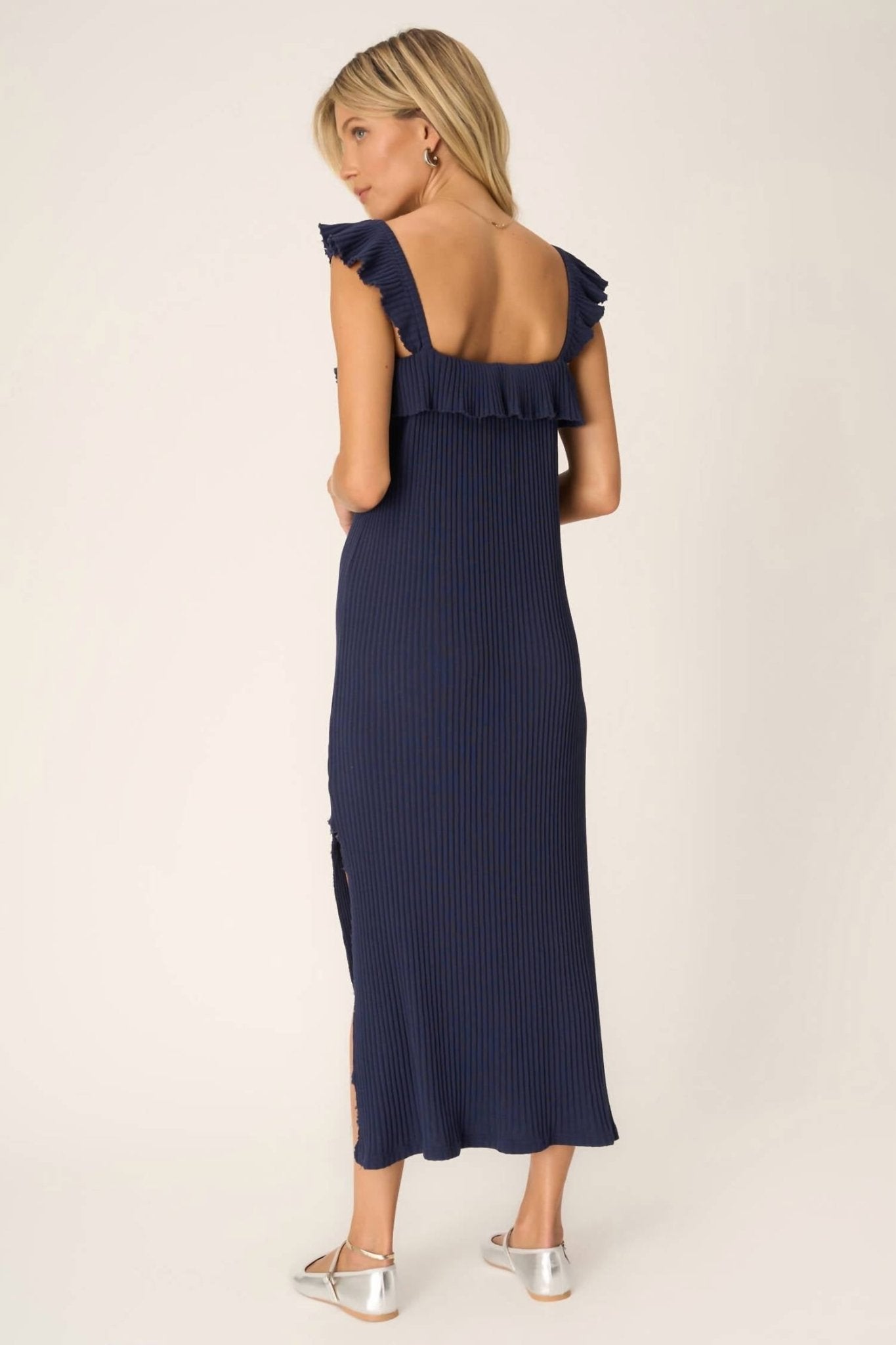 Deluc - Mona Ruffle Sleeve Rib Dress - blue - clothing - dresses