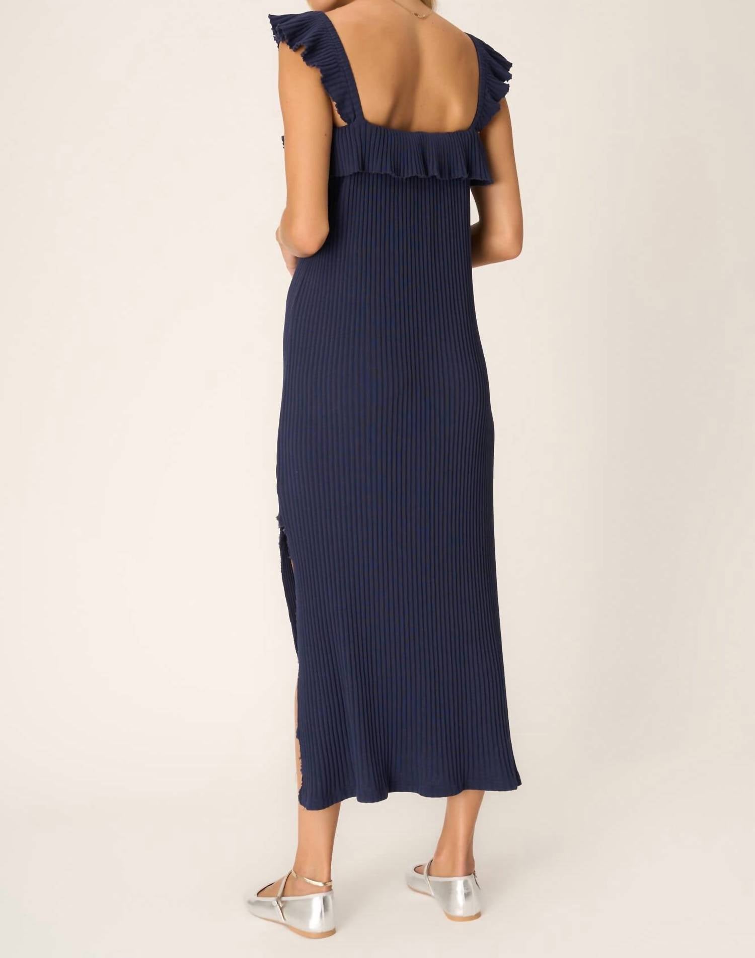 Deluc - Mona Ruffle Sleeve Rib Dress - blue - clothing - dresses