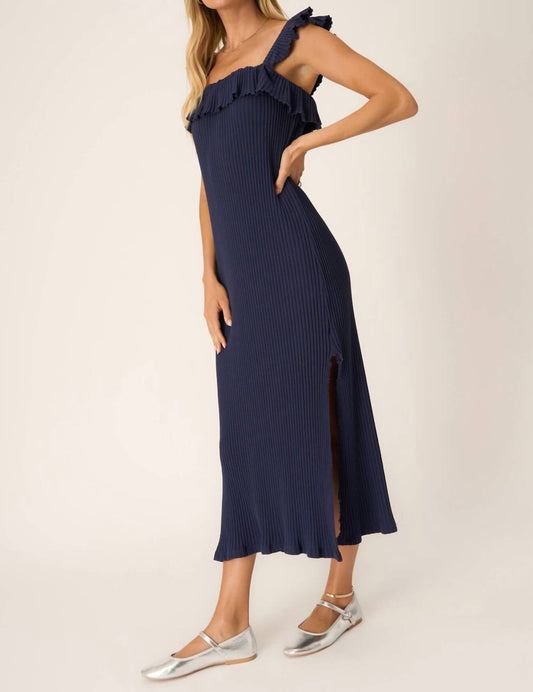 Deluc - Mona Ruffle Sleeve Rib Dress - blue - clothing - dresses