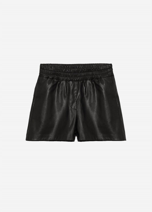 Deluc - Women's Blanchard Leather Shorts - black - clothing - high - waist