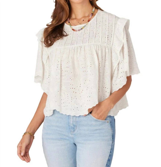 Democracy - Embroidered Eyelet Woven Top - blouses - clothing - cotton - blend