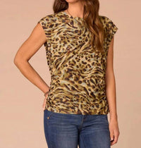 Democracy - Extended Cap Sleeve Side Ruched Printed Knit Top