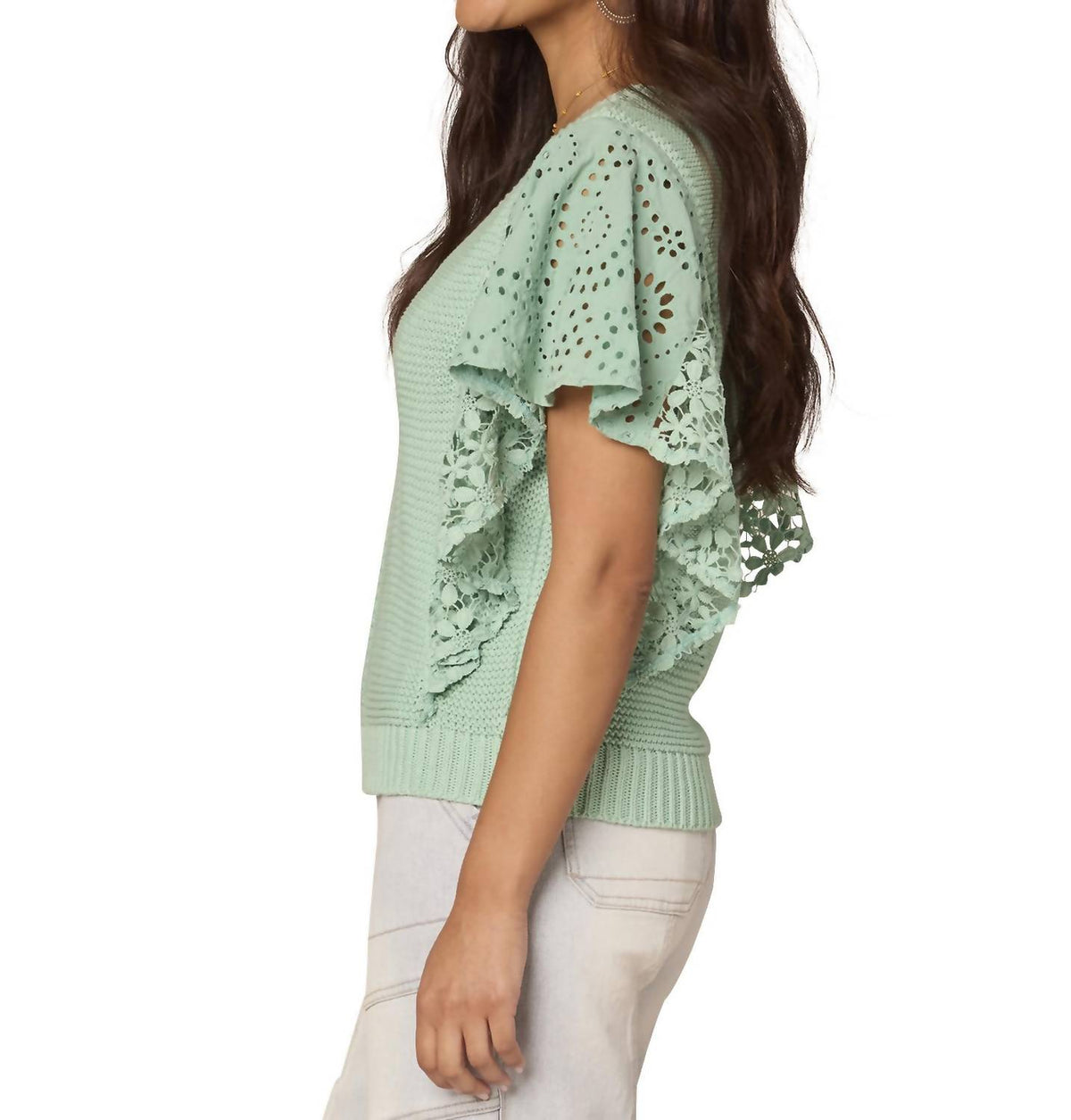 Democracy - Flutter Short Sleeve Mix Media Top