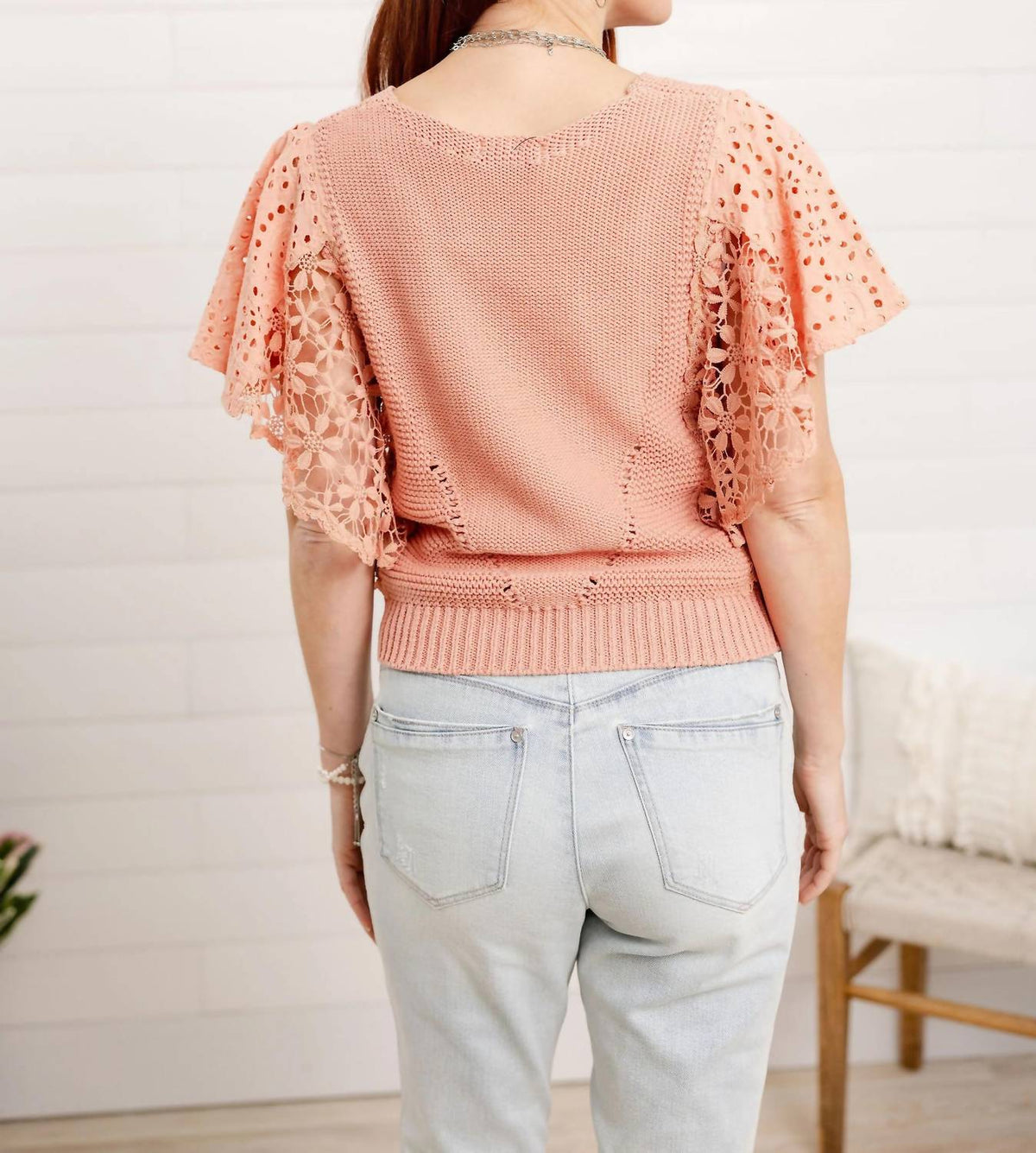 Democracy - Flutter Sleeve V-neck Short Sleeve Sweater