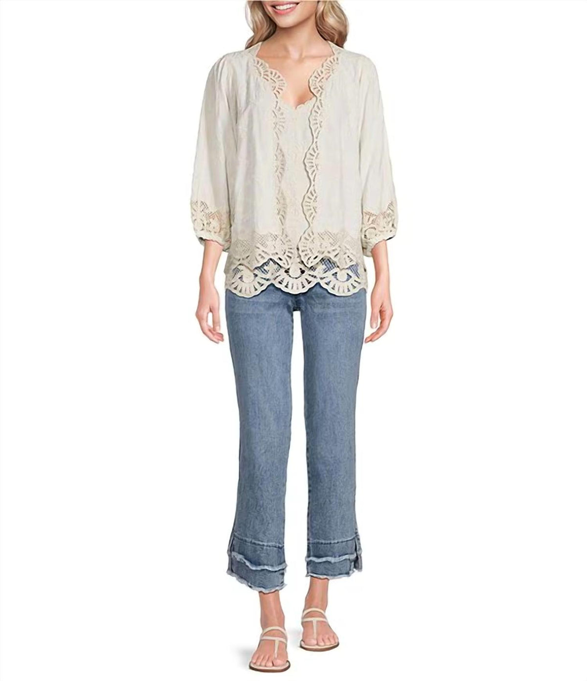 Democracy - Open Front Crochet Framing Crop Jacket - Plus