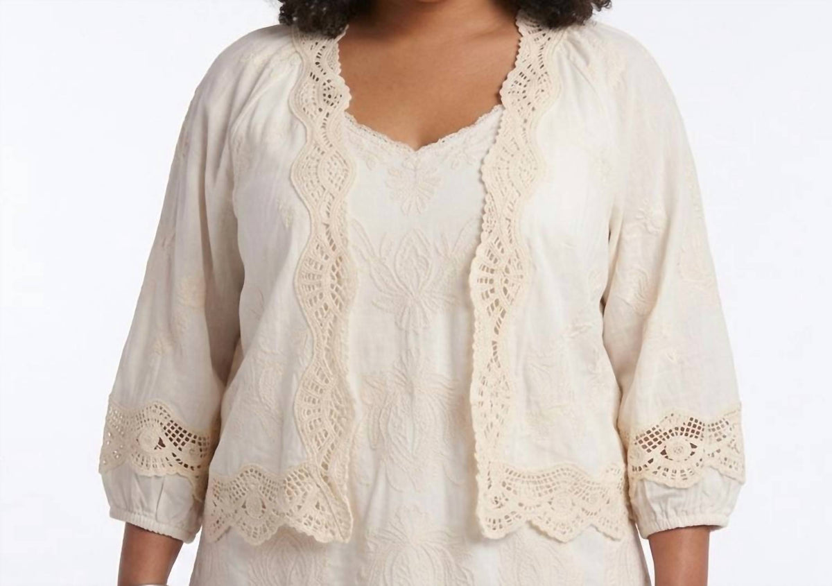 Democracy - Open Front Crochet Framing Crop Jacket - Plus