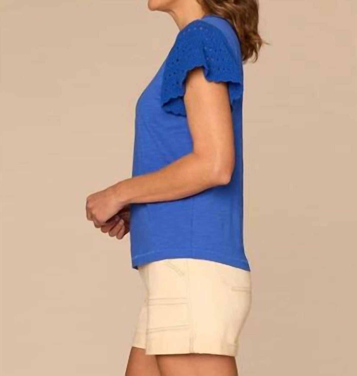 Democracy - Short Crochet Flutter Sleeve Top - Plus