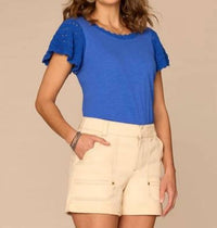 Democracy - Short Crochet Flutter Sleeve Top - Plus