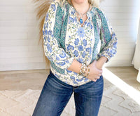 Democracy - Women's Mandarin Collar Top - blouses - blue - clothing