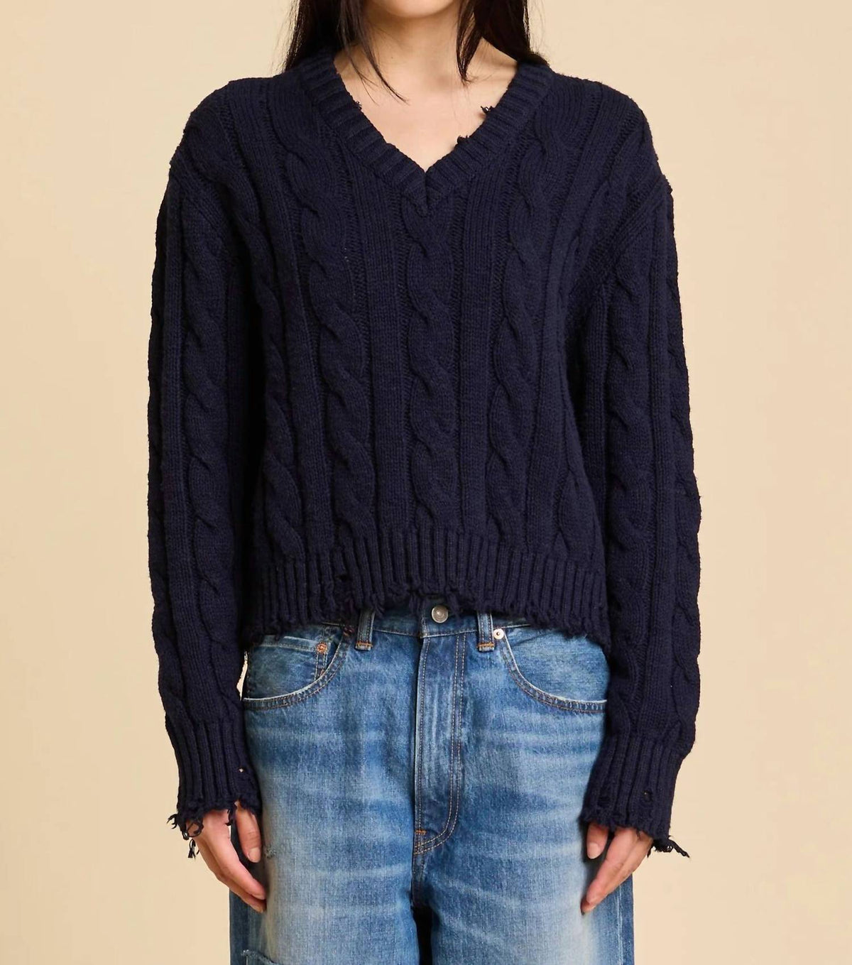 Denimist - V-neck Cable Sweater